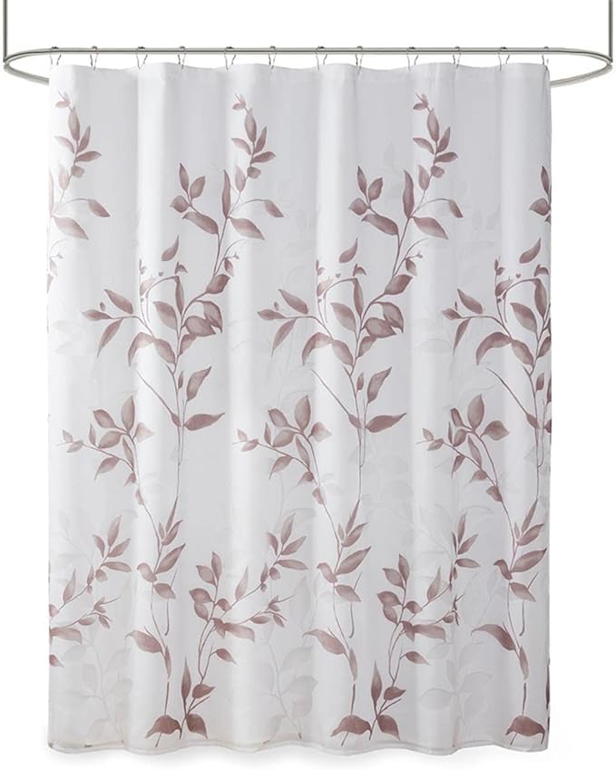 Madison Park Cecily Shower Curtain, Luxurious Botanical Leaf Print, Modern Serene Bathroom Décor, Machine Washable Bath Privacy Screen, 72x72, Mauve