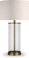 Henn&Hart 28" Tall Table Lamp with Fabric Shade in Antique Brass/White, Lamp, Desk Lamp for Home or Office