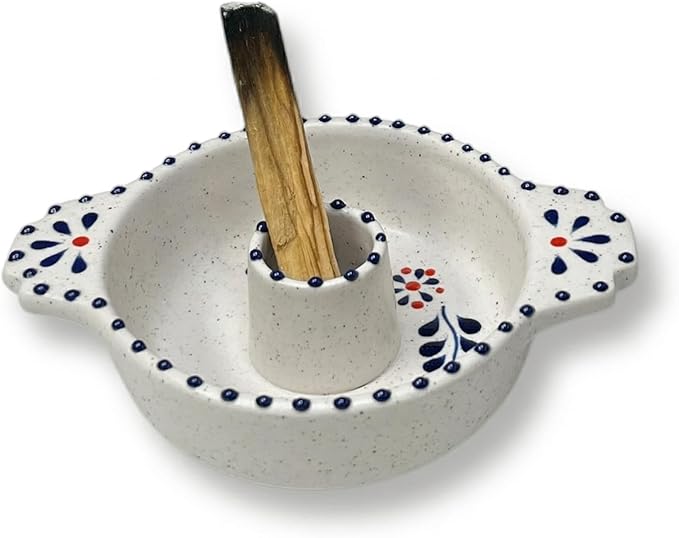 Hand-Painted Palo Santo Holder and Incense Burner, 6.5" Inch Elegant Artisanal Ceramic Palo Santo Burner and Incense Holder for Meditation, Yoga, and Energy Cleansing Rituals