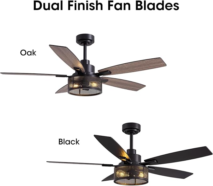 LuminFan 52 Inch Ceiling Fans with Lights and Remote Control, Farmhouse Ceiling Fan for Bedroom Living Room and Patio, Black Caged Ceiling Fan for Indoor and Outdoor
