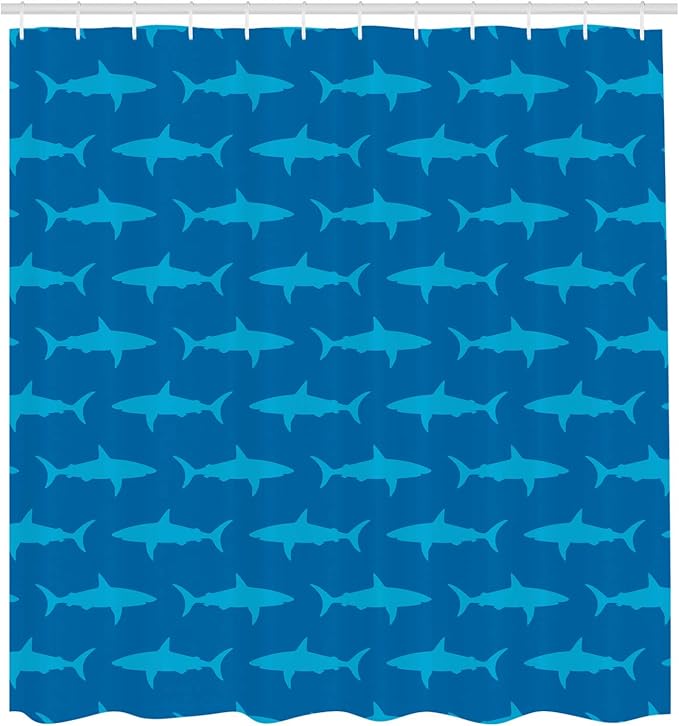 Ambesonne Sea Animals Shower Curtain, Sharks Swimming Horizontal Silhouettes Powerful Dangerous Wild Life, Cloth Fabric Bathroom Decor Set with Hooks, 69" W x 84" L, Blue