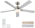 Rayqueen 52Inch Brushed Nickel Ceiling Fans with Lights and Remote,Downrod | 6 Speed Reversible DC motor,3-color temperature dimmable LED.For indoor/covered outdoor.Modern style for bedroom room