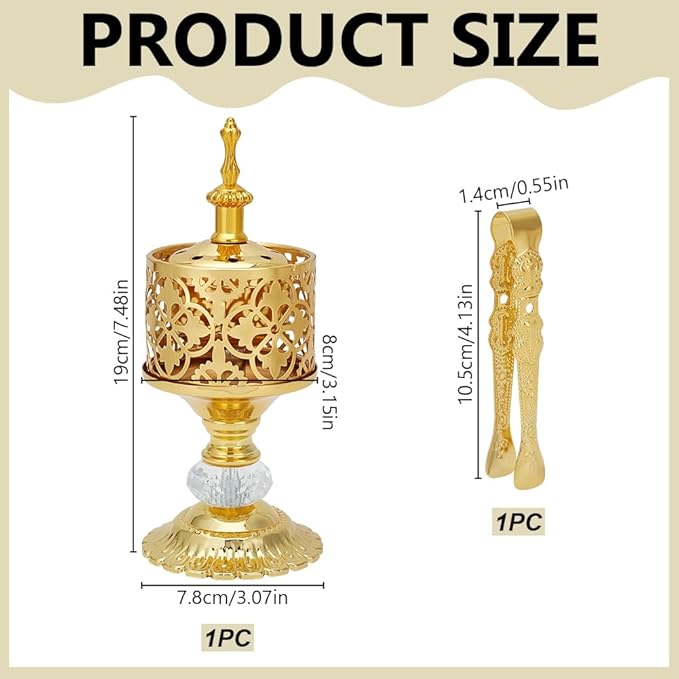 Church Incense Burner, Metal Vintage Censer Holder with Tong Charcoal for Meditation, Home and Church Scenes