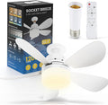 20.5 Inch Ceiling Fans with Lights and Remote, Light Socket Fan 3CCT Dimmable Outdoor, 24DB Noiseless Flush Mount Ceiling Fan Night Light for Bedroom Living Room Patio and Kitchen, White