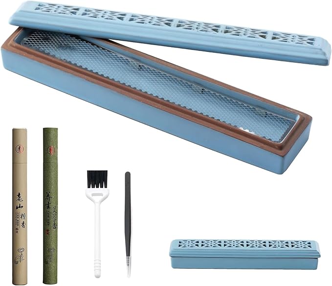 CEREMONY Incense Holder for Sticks, Ceramic Insence-Stick Holder Ash Catcher, Incense Holder Timkburner for Meditation Yoga Spa Room Incense Holder (Mesh-Blue)