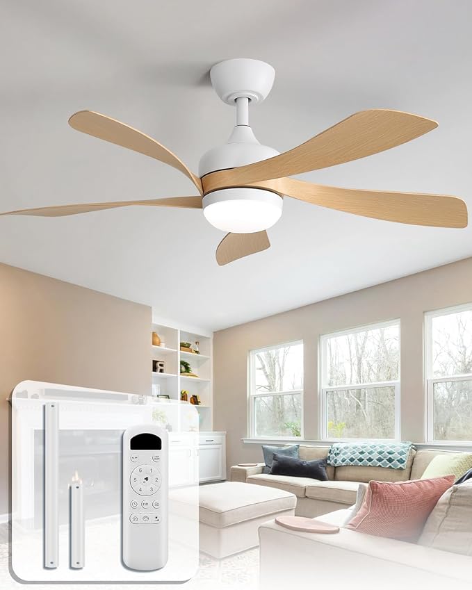 Sofucor 42 Inch Ceiling Fan with Lights and Remote, Indoor/Outdoor Ceiling Fan with Light 6-Speed 3 CCT 3-Timer, Low Profile Modern Ceiling Fan 5 Blade Quiet DC Motor for Bedroom Living Room Patio
