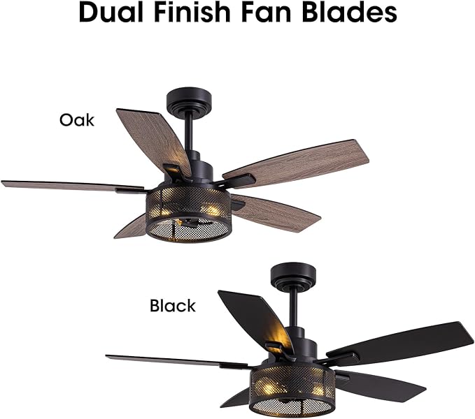 LuminFan 46 Inch Ceiling Fans with Lights and Remote Control, Farmhouse Ceiling Fan for Bedroom Living Room and Patio, Black Caged Ceiling Fan for Indoor and Outdoor