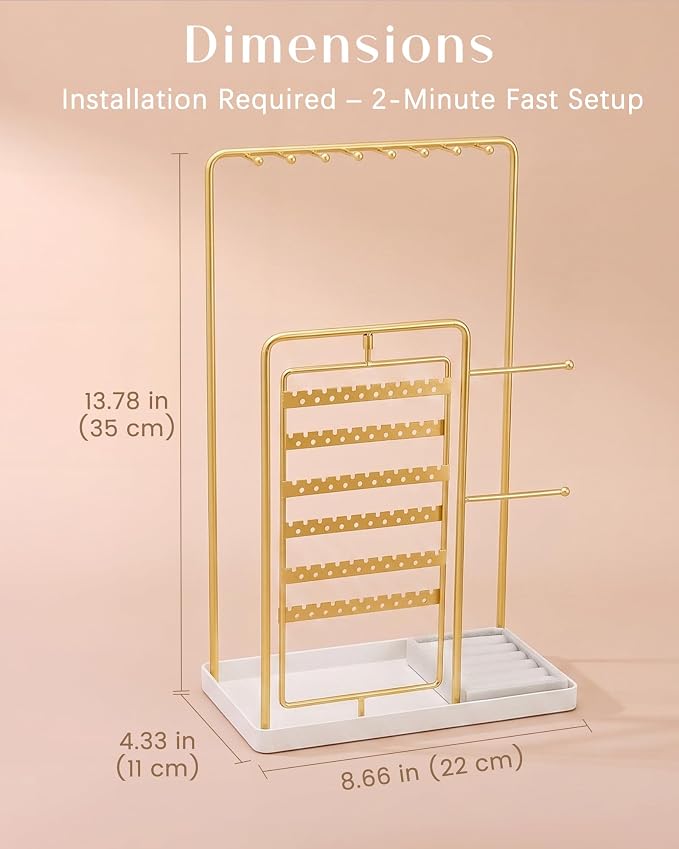 ProCase Jewelry Stand Holder Organizer and Storage, Gold, Large | Rotating Earring Bracelet Holder Storage, Hanging Jewelry Display Velvet Ring Tray, Teen Girls Birthday Gifts Room Dorm Decor