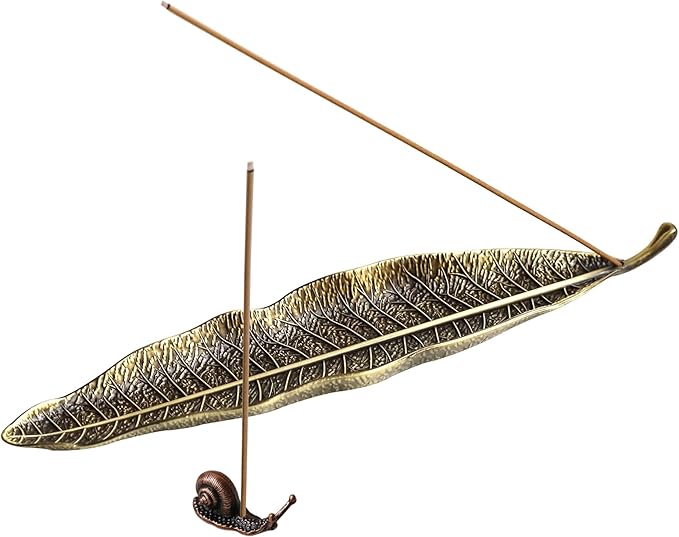 Leaf and Snail Incense Burner, Incense Holder Set Incense Ash Catcher, Incense Sticks Holder for Meditation Room, Yoga, Home, Office (Bronze)