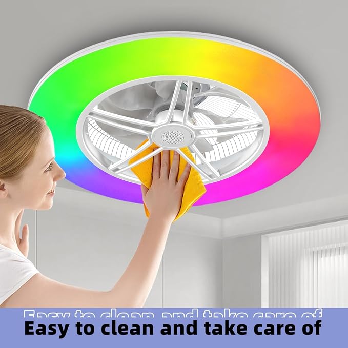 BAYSQUIRREL Alexa WiFi Low Profile Ceiling Fan with Light Flush Mount Enclosed Ceiling Fan 22" LED Dimmable Bladeless Ceiling Fans with Google Assistant/App Control,6 Speed Dimmable LED-RGB Lights