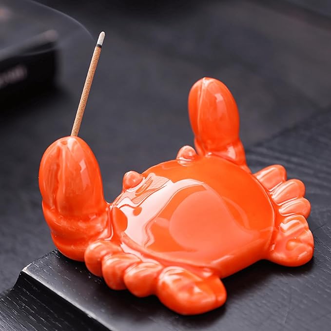 Cute Crab Incense Holder, Ocean Animal Ceramic Incense Burner for Sticks, Yoga Meditation Home Office Desktop Decor, Unique Coastal Ornament