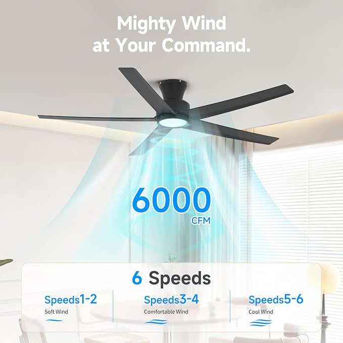 ocioc 52 Inch Ceiling Fans with Lights, Large Air Volume Ceiling Fan with Backlight, Ultra Quiet Reversible DC Motor with Remote（Black）