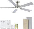 Modern Ceiling Fans with Lights - 52 inch Brushed Nickel Ceiling Fan with Light and Remote, Reversible DC Motor, 6-Speed Quiet 3CCT for Bedroom, Indoor, Patios, ETL Listed