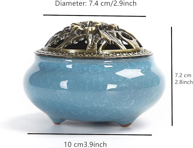 Ceramic Incense Burner, Ceramic Incense Burner with Lid, Cone Incense Burner, Cone Coil Incense Holder for Home Decor Yoga Spa Meditation(Blue)