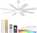 52 Inch Ceiling Fans with Lights and Remote/APP Control, Modern Ceiling Fan with 8 Dual Finish Blades,Quiet Reversible Motor, White Ceiling Fan with RGB Lights for Bedroom,Living Room,Patios