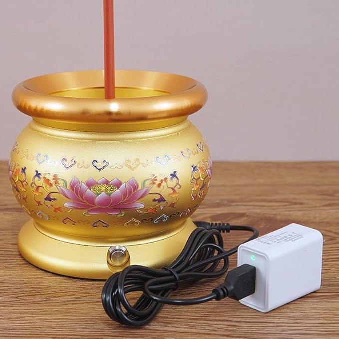 Copper Alloy LED Electric Incense Burner with USB Rechargeable Battery, Ideal for Buddhist Supplies - Painted Style