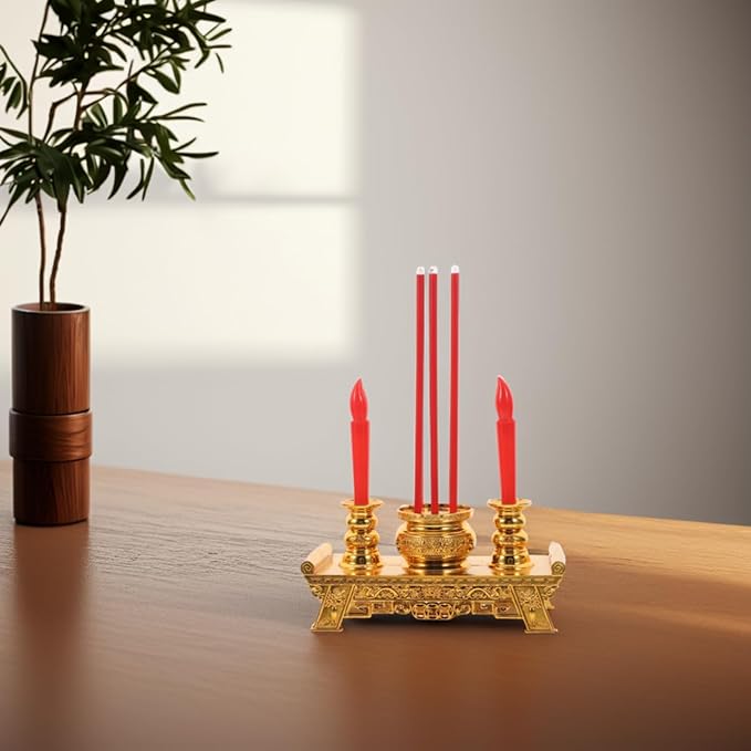 Cabilock Chinese Candle Lamp Incense Burner Led Candle Light for Buddhist Altar Meditation Home Decor 8.46X6.06X2.75In Square Worship Accessory