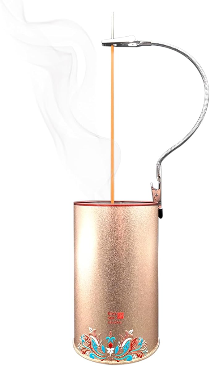 Metal Incense Burner with Anti-Flying Ash Technology & Adjustable Clamp,Elegant Ash Catcher for Home &Yoga & Meditation Ash Catcher Container (3.2x5.7in) (1, Champagne Gold)