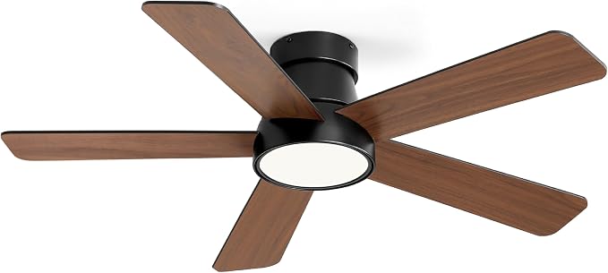 Fanbulous 42 Inch Ceiling Fans with Lights and Remote,Outdoor Indoor Modern Flush Mount Ceiling Fan with 3CCT 6-Speed Quiet DC Motor,Black Small Low Profile Ceiling Fan for Bedroom Living Room Office