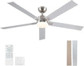 Rayqueen 60Inch Brushed Nickel Ceiling Fans with Lights and Remote,Downrod | 6 Speed Reversible DC motor,3-color temperature dimmable LED.For indoor/covered outdoor.Modern style for bedroom room