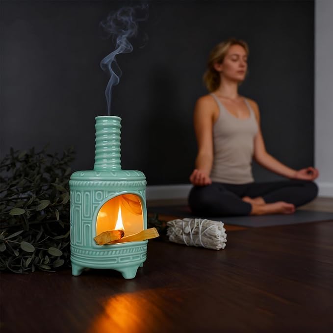 Mougigi Light Green Palo Santo Burner Holder-Mini Chiminea Smudging Bowl for Palo Santo Sticks, Sage Smudge Sticks&Cone Incense Burning–Zen Decor for Energy Cleansing Unique Gift for Friends & Family