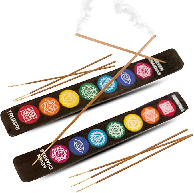 Chakra Incense Holder Burner Ash Catcher Wooden Fatti Plate Tray for Sticks and Cones Pack of 2