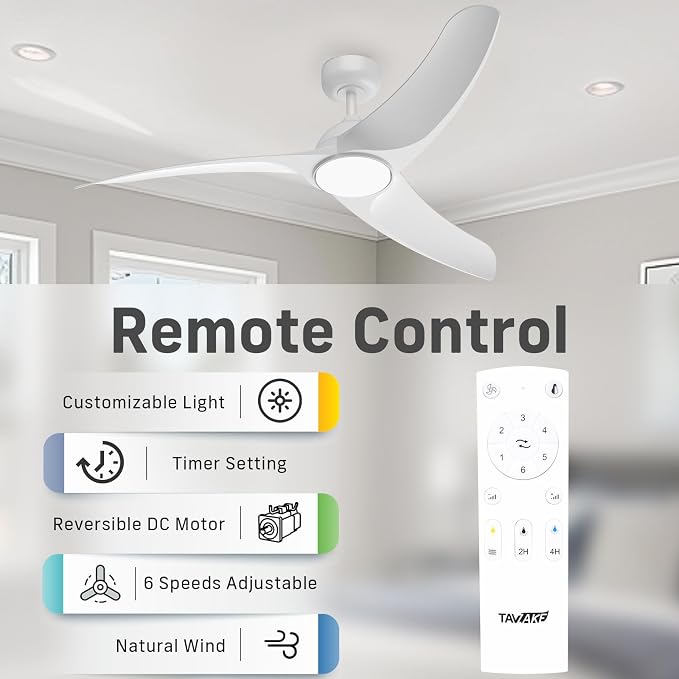 Ceiling Fans with Lights, 42 inch Low Profile Ceiling Fan with Light and Remote Control, Flush Mount, 3CCT, Dimmable, Quiet Reversible Motor, White Ceiling Fan for Bedroom Indoor/Outdoor Use