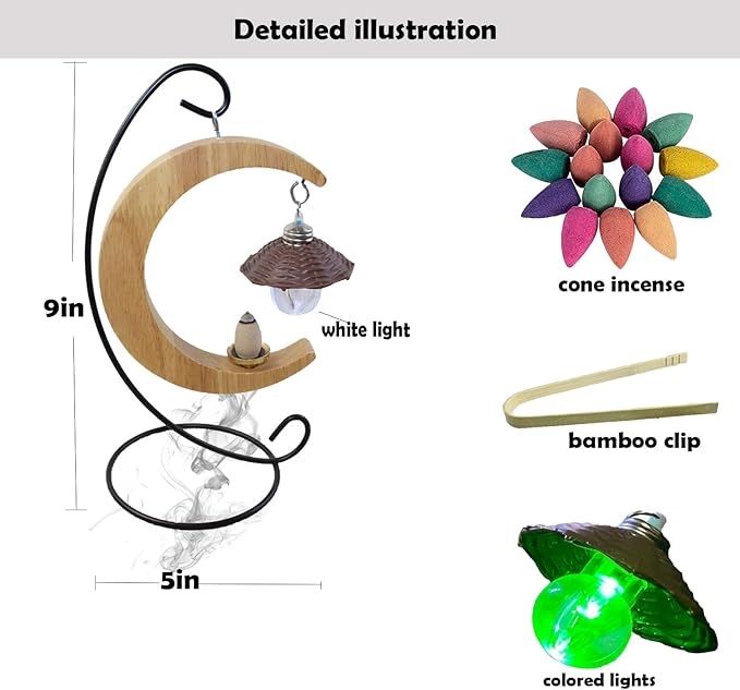 Solid Wood Moon Shape Hanging Backflow Incense Burner Waterfall Incense Holder, Aromatherapy Decoration Home Decoration Gift Decoration Statue