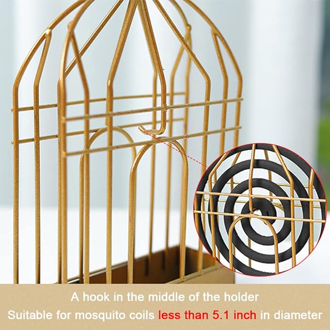 Portable Metal Mosquito Coil Holder Incense Holder Retro Incense Coil Burner, Hanging Bird Cage Outdoor Home Garden Decor for Bar Courtyard Office Desktop