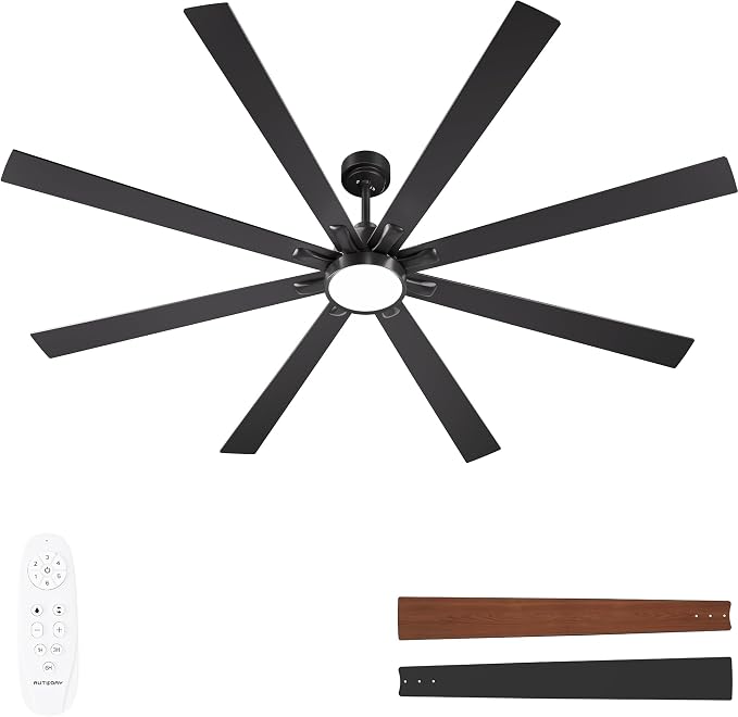 84 Inch Ceiling Fan with Light - Large Indoor/Outdoor Ceiling Fans with Lights and Remote, Large Air Volume, Quiet DC Motor, 3 CCT, Dimmable Walnut/Black Ceiling Fan for Living Room/Patios