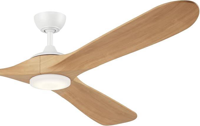 KICHLER Mylo 80" Ceiling Fan with Satin Etch Cased Opal Glass in Matte White with White Maple Wood Blades, Modern, 6-Speed Remote Control, 310580MWH
