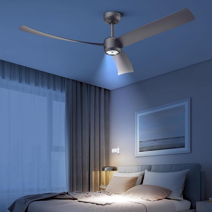 TALOYA 52 Inch Ceiling Fans with Lights Led Remote Control Flush Mount Low Profile for Living Room Bedroom Outdoor Patio,DC Motor,Reversible,Dimmable,Buzzer On/Off,3 Blades,Black