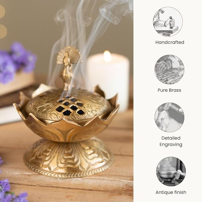 RITUALISTIC Lotus Brass Loban Burner Dhoop Holder and Candle Light Incense Burner Pooja Items Dhoop Batti Stand Sambrani Holder Pooja Room Decor Standard Lotus Loban Burner Valentine's day gifts items