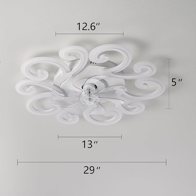 White Flower Modern Ceiling Fan with Lights, Low Profile Ceiling Fan with Remote for Bedroom, Flush Mount Ceiling Fans with LED Dimmable Light, 6-Speeds, Timing CeilingFan Light-yun