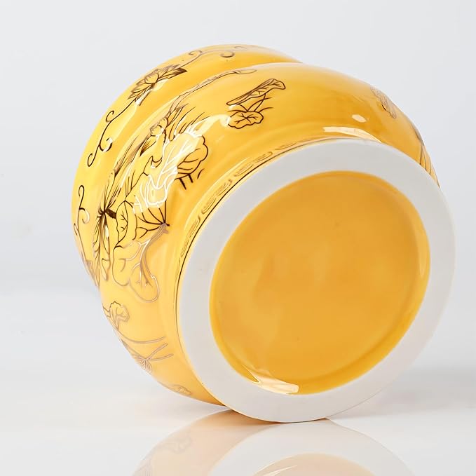Qinlang Small Yellow Ceramic Buddhist Incense Burner Bowl, Buddha Incense Holder for Stick - 5 Inches