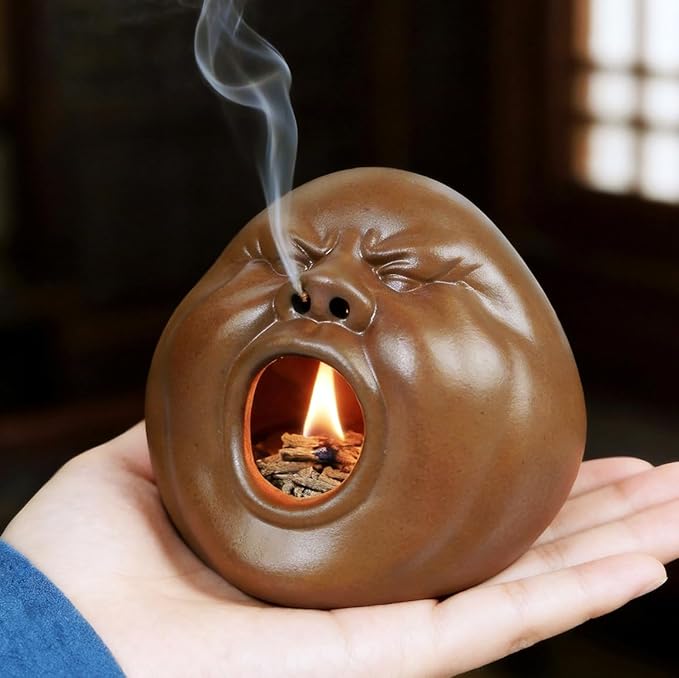 MOUGIGI Handcrafted Palo Santo Holder Ceramic Incense Burner - Yawning Shape - Safe for Palo Santo Sticks Sage & Incense Cones for Ceramic Smudge Bowl,Aromatic Incense Burner-Yoga Meditation Gift