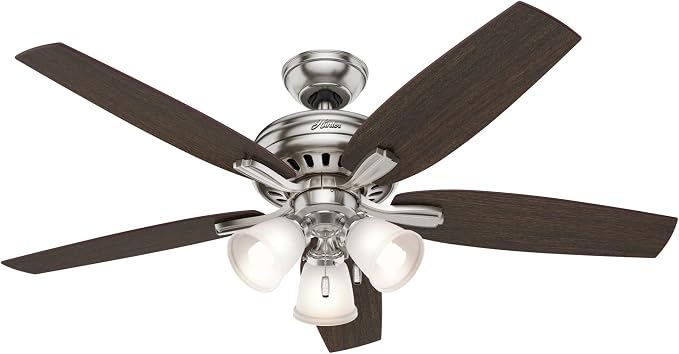 Hunter 52 inch Indoor Ceiling Fan with LED Lights - Ceiling Fan with Pull Chain, For Bedroom or Living Room, Standard Mount, No Remote, 5 Blades, Includes Bulbs - Newsome 53318, Brushed Nickel | with LED Lights, Standard Mount, 5 Blades, For Bedroom, L...