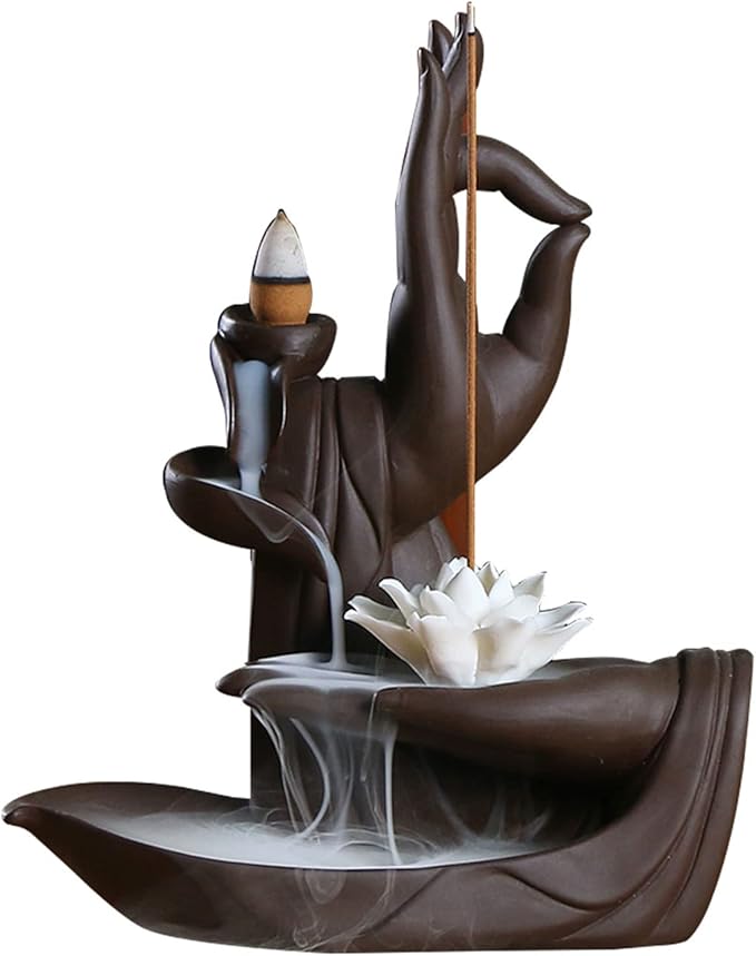 Backflow Incense Holder Burner Handmade Ceramic Incense Cones Sticks Holder Home Decor Waterfall Backflow Incense Burner Censer + 10 Backflow Incense Cones Gift (Lotus)
