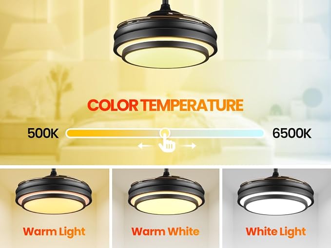 36 Inche Modern Black Ceiling Fan with Dimmable LED Light, Retractable Celing Fan with APP/Remote Control, 6 Speed,for Bedroom Live Room