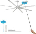 96 Inch Industrial Ceiling Fan No Light, Large Shop Fan with 8 Aluminum Blades, Quiet Reversible DC Motor,6 Speed Remote Control,3 Downrods, Silver Outdoor Ceiling Fans for Patios,Garage,Gym,Warehouse