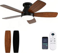 FUMLTP 42inch Ceiling Fans with Lights, Low Profile Ceiling Fan with Light and Remote Control, Flush Mount, Reversible DC Motor, Dimmable, Noiseless,Brown Small Ceiling Fan for Bedroom Indoor/Outdoor