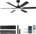 NKPU 56 Inch Ceiling Fans with Lights, Modern Black Ceiling Fan with Light and Remote Control, 6 Double Sided Blades, 6 Speed Reversible Motor, Dimmable LED, Silent Timing, Indoor Outdoor Patio Use