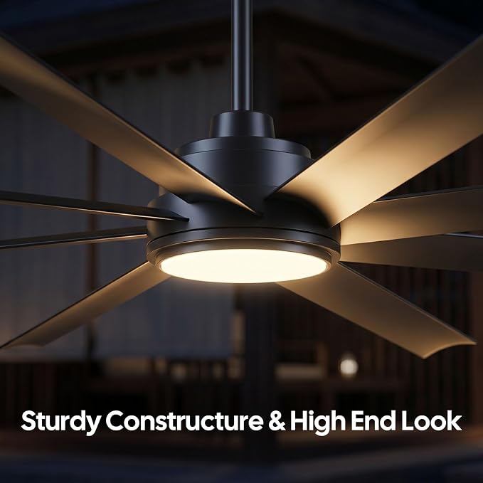 84 Inch Large Smart Ceiling Fan with Light Alexa/App/Remote Control, Modern Black Industrial Indoor Outdoor Ceiling Fans for Patios Shop Commercial, 8 Aluminium Blade, High 11000 CFM Quiet DC Motor