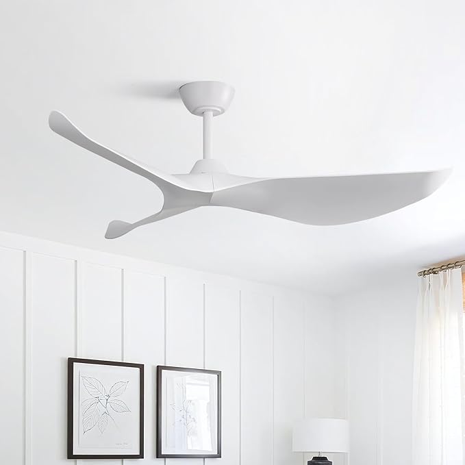 CACI Mall 52" White Ceiling Fan No Light, Modern, Remote Control, Low Profile, 3 Blades Ceiling Fan with Noiseless Reversible Dc Motor for Living room, Bedroom