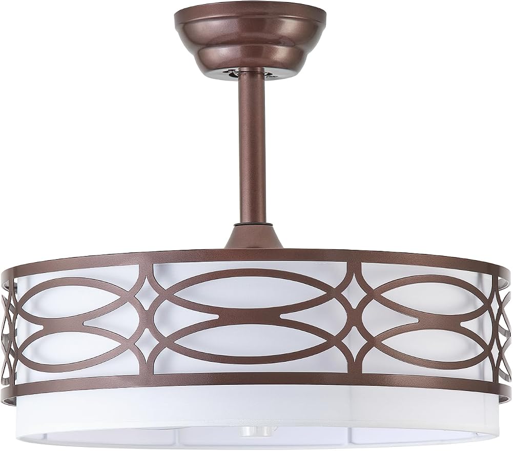 20" Brown Farmhouse Ceiling Fan with Light, Caged Fandelier Ceiling Fans with Lights Remote Control with 6 Speeds for Bedroom, Living Room, Nursery