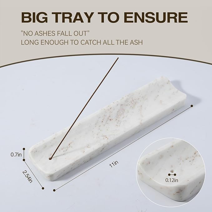 Koville Marble Incense Holder, Incense Holder for Sticks, Incense Sticks Holder Ash Catcher for Meditation Yoga SPA, Natural Stone Incense Burner, Home Table Decor (White&Gold)