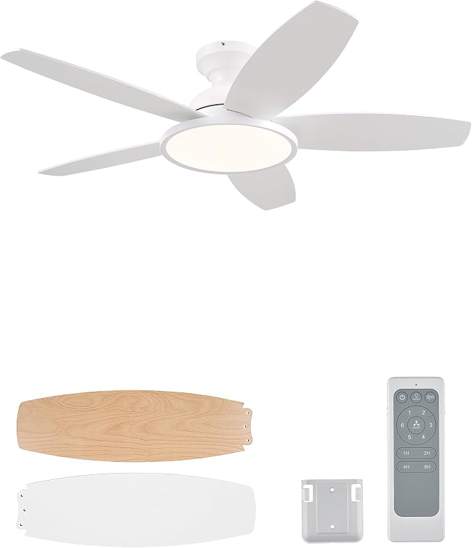 VONLUCE Ceiling Fans with Lights, 42 Inch Ceiling Fan and Remote, Full-spectrum LED Light, 3CCT, 6-Speeds Noiseless Reversible DC Motor, Modern Flush Mount Ceiling Fan for Farmhouse Bedroom Indoor