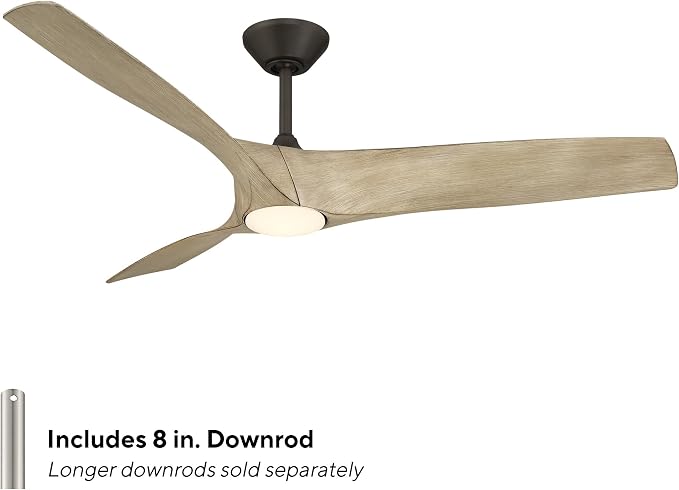 Modern Forms Zephyr 3 Blade 62 in. Indoor and Outdoor Smart Downrod Ceiling Fan with Remote Control - Integrated LED Selectable 4CCT 2700K-3000K-4000K-5000K - Bronze/White Oak