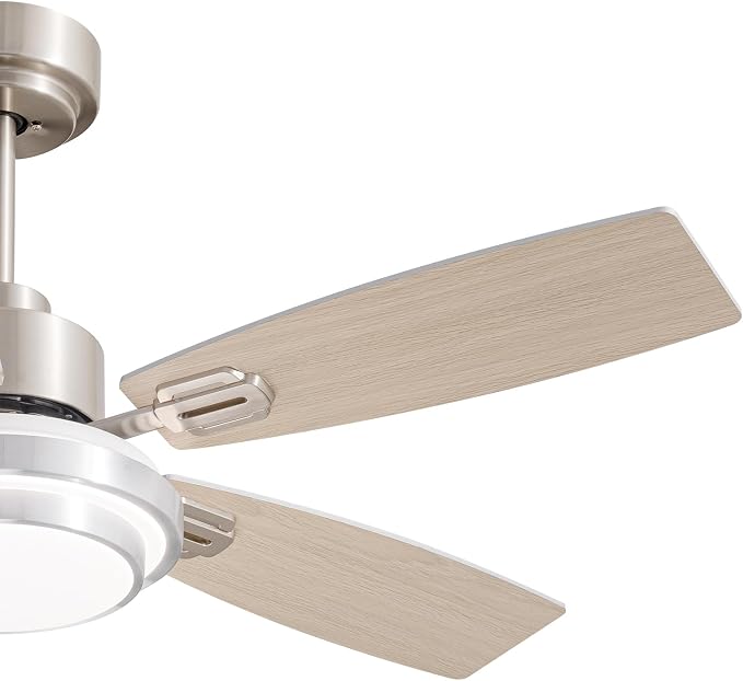 Ceiling Fans with Lights and Remote Control, 42 Inch Flush Mount Ceiling Fan with Quiet Reversible DC Motor, Dimmable LED Lighting, 6 Speeds, Timer, Nickel Ceiling Fan for Bedroom Living Room