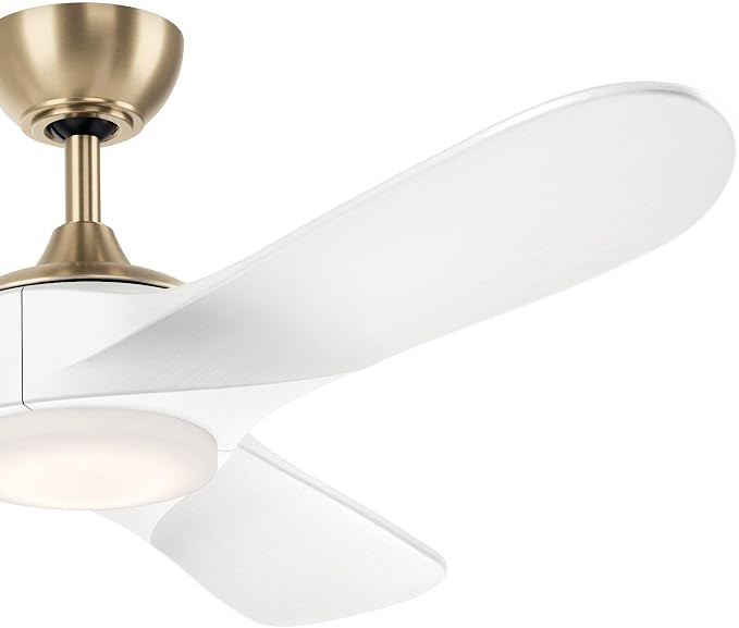 Kichler Mylo 52 in Ceiling Fan with Light, 6-Speed Remote Control Modern Fan with Satin Etched Cased Opal Glass in Champagne Bronze with Matte White Wood Blades, 310552CPZMWH